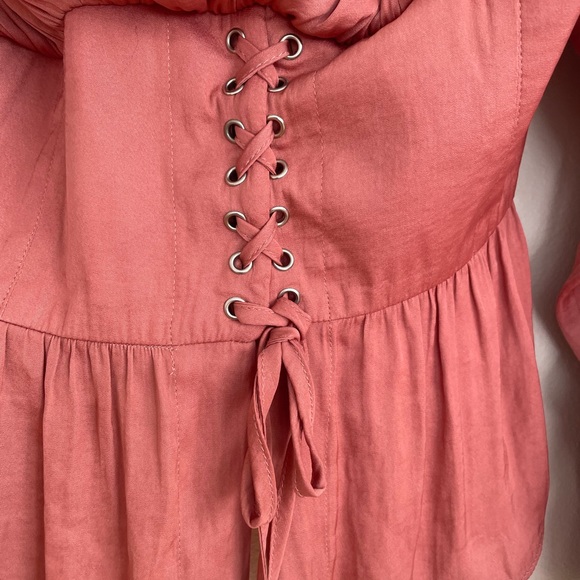 Free People ultra feminine corset style lace up waist, flowing top - Picture 4 of 5